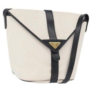 Authentic SAINT LAURENT Shoulder Bag Coated Canvas White Gold